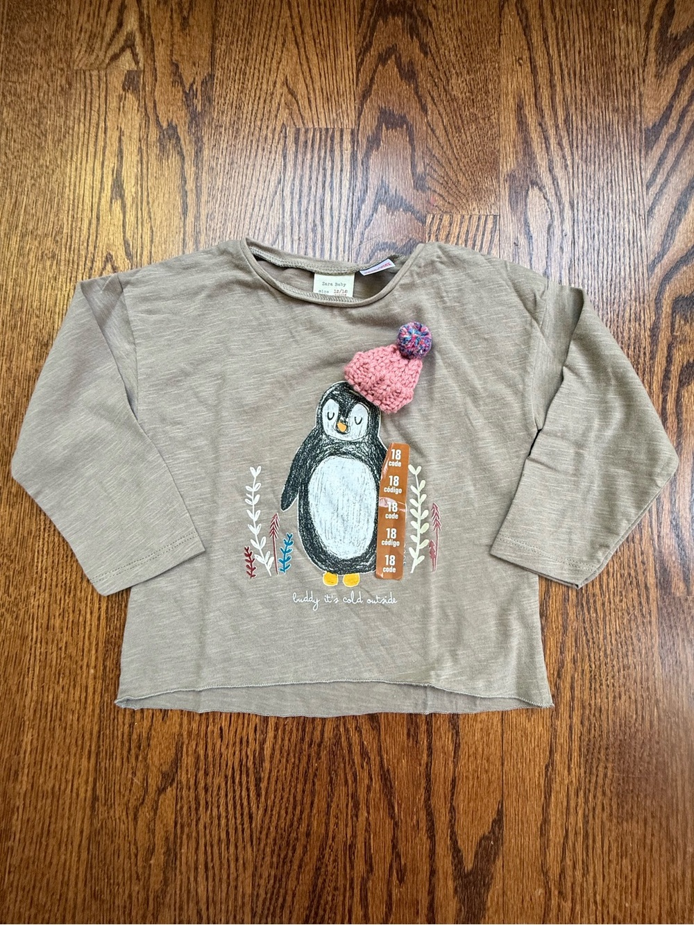 NEW Zara Penguin Graphic Long-Sleeve Top 12-18 Months